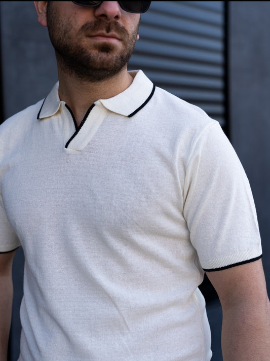 Erkek Yaka Çizgi Detaylı Polo Yaka Triko T-Shirt